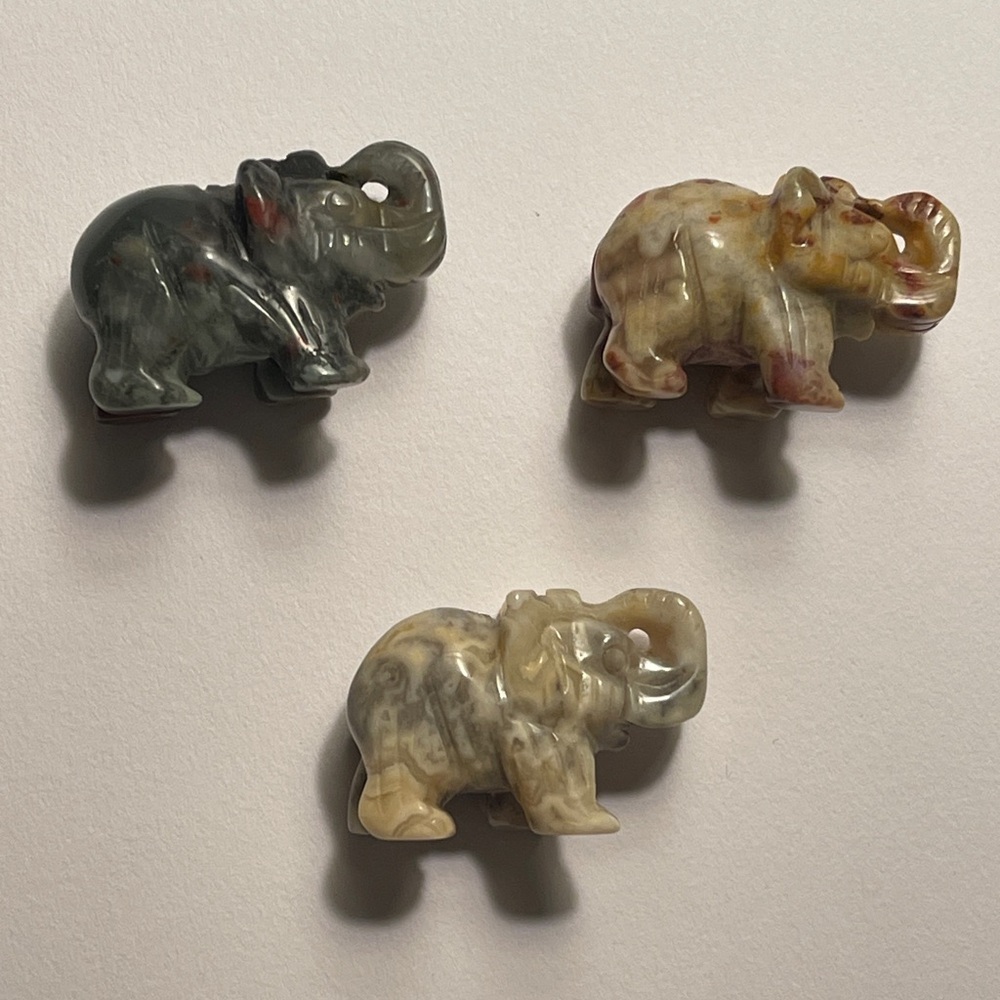 Marble carved elephant set of 3 stone handcrafted figurines